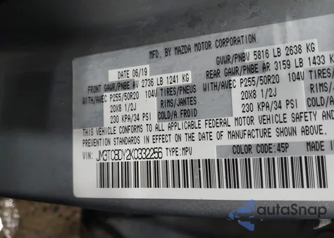 2019 Mazda Cx-9 Grand Touring from USA, damaged, VIN JM3TCBDY2K0332256